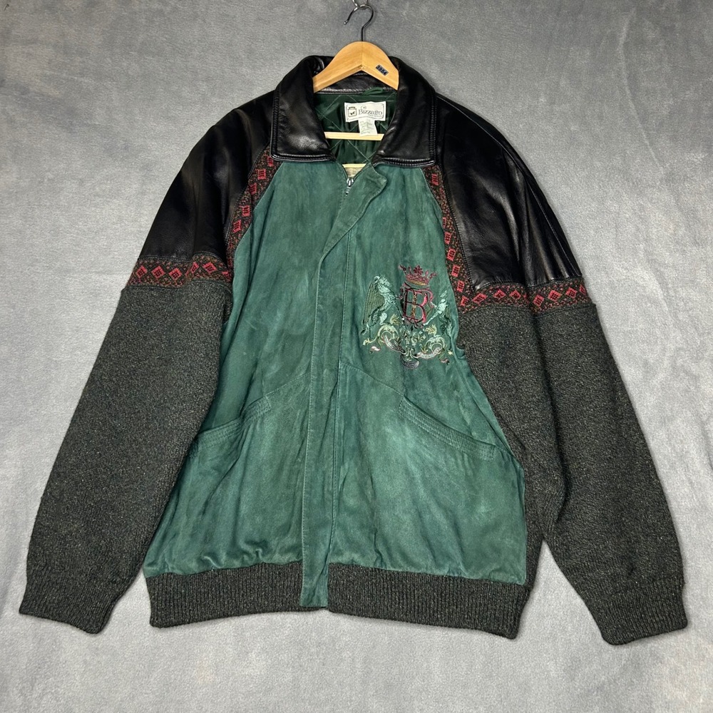 Bizzarro Leather Jacket Suede Bomber Embroidered Coat Made in Italy 54
